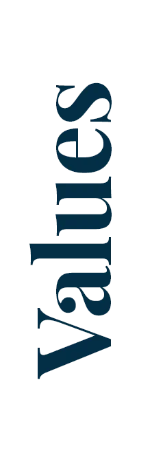 The word "Values" in blue, vertical